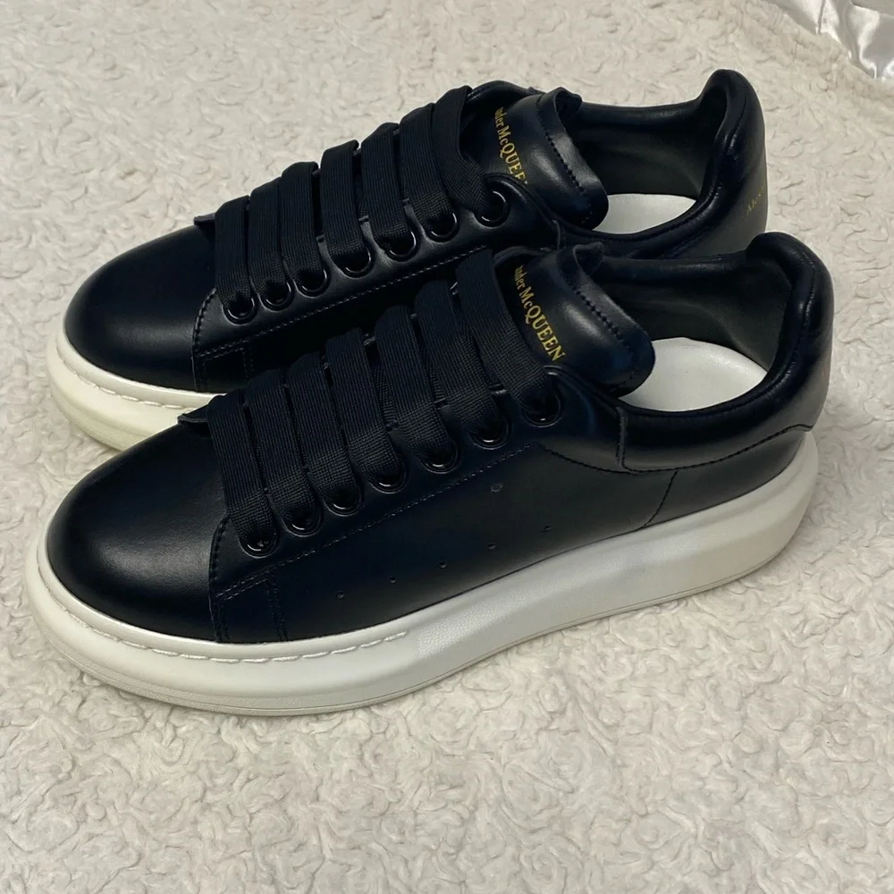ALEXANDER MCQUEEN BLACK LEATHER OVERSIZED SNEAKERS WOMENS SIZE 6 (36) - Picture 4 of 12